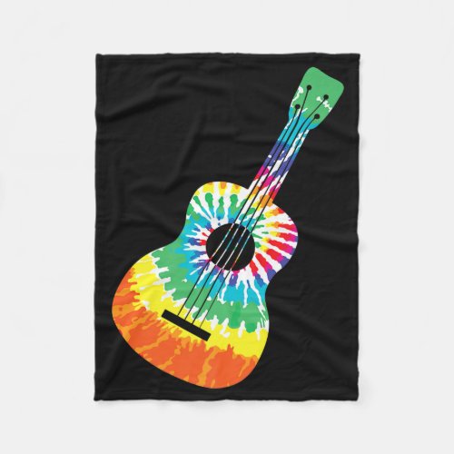 Fun Hippie Rainbow Tie Dye Acoustic Guitar Premium Fleece Blanket