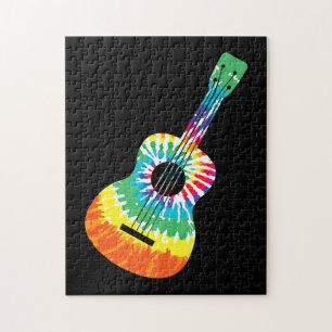 Fun Hippie Rainbow Tie Dye Acoustic Guitar Premium Jigsaw Puzzle