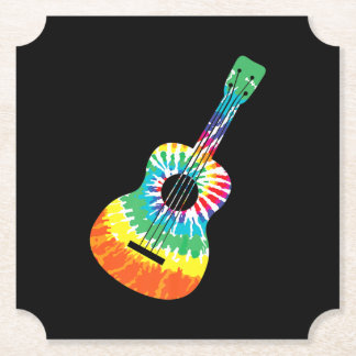Fun Hippie Rainbow Tie Dye Acoustic Guitar Premium Paper Coaster
