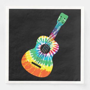 Fun Hippie Rainbow Tie Dye Acoustic Guitar Premium Paper Dinner Napkins