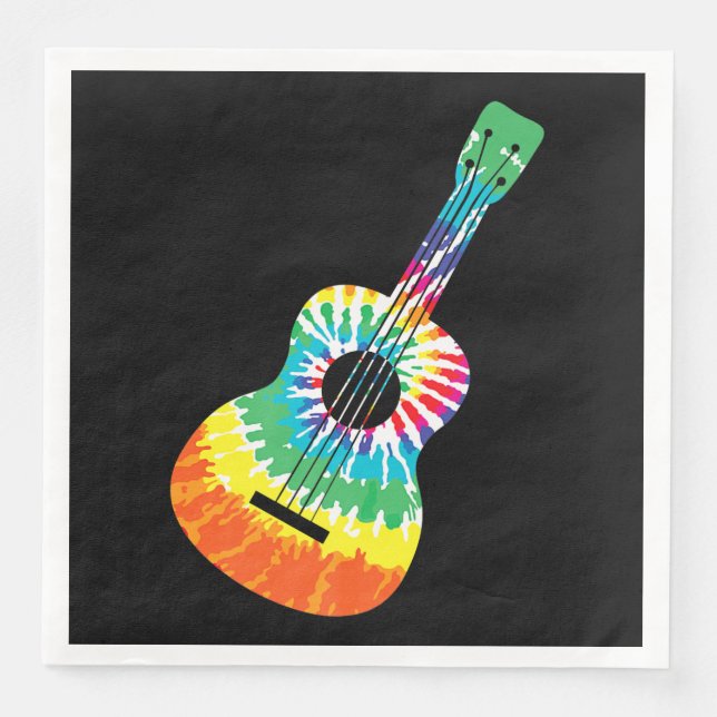 Fun Hippie Rainbow Tie Dye Acoustic Guitar Premium Paper Dinner Napkins (Front)