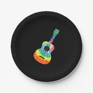 Fun Hippie Rainbow Tie Dye Acoustic Guitar Premium Paper Plates