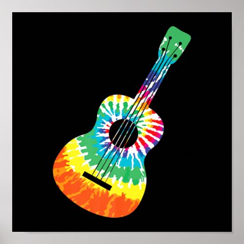 Fun Hippie Rainbow Tie Dye Acoustic Guitar Premium Poster