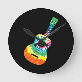Fun Hippie Rainbow Tie Dye Acoustic Guitar Premium Round Clock