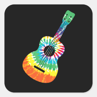 Fun Hippie Rainbow Tie Dye Acoustic Guitar Premium Square Sticker