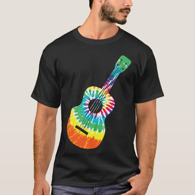Fun Hippie Rainbow Tie Dye Acoustic Guitar Premium T-Shirt (Front)