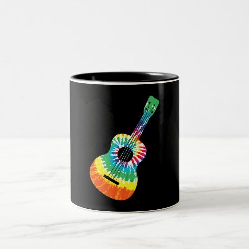 Fun Hippie Rainbow Tie Dye Acoustic Guitar Premium Two_Tone Coffee Mug