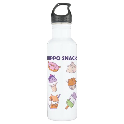 Fun Hippo Snacks Cute Kawaii Aesthetic Stainless Steel Water Bottle
