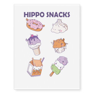 Fun Hippo Snacks Cute Kawaii Aesthetic Temporary Tattoos