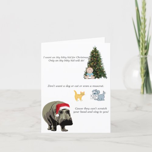 Fun Hippo Wants Little Kid for Christmas Card