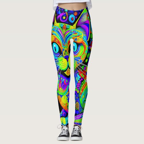 Fun Hippy Era Inspired Cat All-Over-Print Leggings