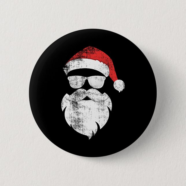 Fun Hipster Santa Face With Hat Beard and Glasses  Button (Front)