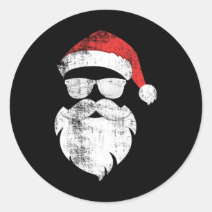 Fun Hipster Santa Face With Hat Beard and Glasses Classic Round Sticker