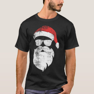 Fun Hipster Santa Face With Hat Beard and Glasses  T-Shirt