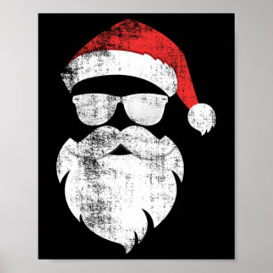 Fun Hipster Santa Face With Hat Beard And Gles Chr Poster