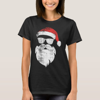 Fun Hipster Santa Face With Hat Beard And Gles Chr T-Shirt