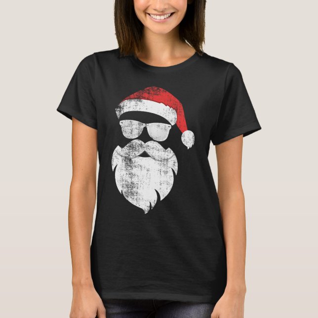 Fun Hipster Santa Face With Hat Beard And Gles Chr T-Shirt (Front)