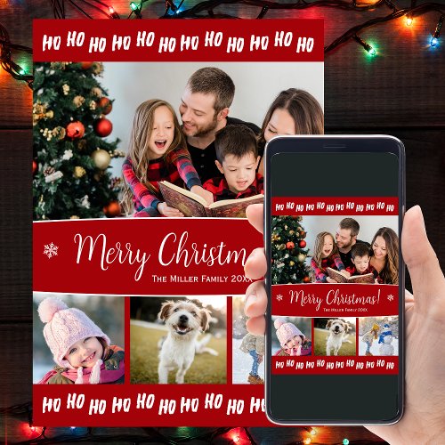 Fun Ho Ho Ho Christmas Text Four Photo Holiday Card