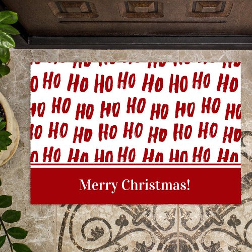 Fun Ho Ho Ho Red Holiday Pattern Merry Christmas Doormat