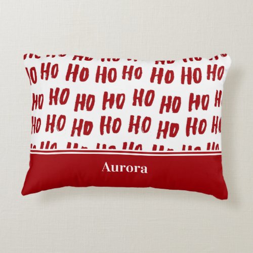 Fun Ho Ho Ho Text Red Holiday Pattern Christmas Accent Pillow