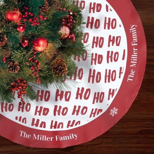 Fun Ho Ho Ho Text Red Holiday Pattern Christmas Brushed Polyester Tree Skirt