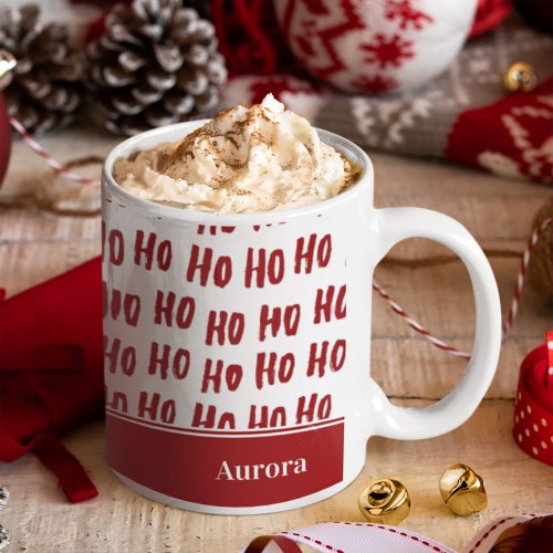 Fun Ho Ho Ho Text Red Holiday Pattern Christmas Coffee Mug