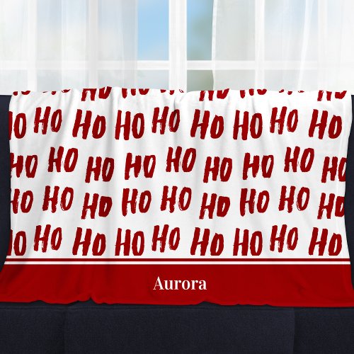 Fun Ho Ho Ho Text Red Holiday Pattern Christmas Fleece Blanket