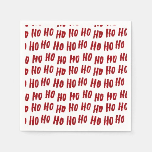 Fun Ho Ho Ho Text Red Holiday Pattern Christmas Napkins