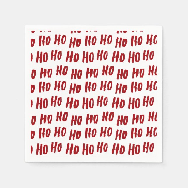 Fun Ho Ho Ho Text Red Holiday Pattern Christmas Napkins (Front)