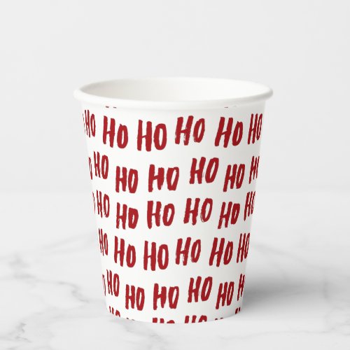 Fun Ho Ho Ho Text Red Holiday Pattern Christmas Paper Cups
