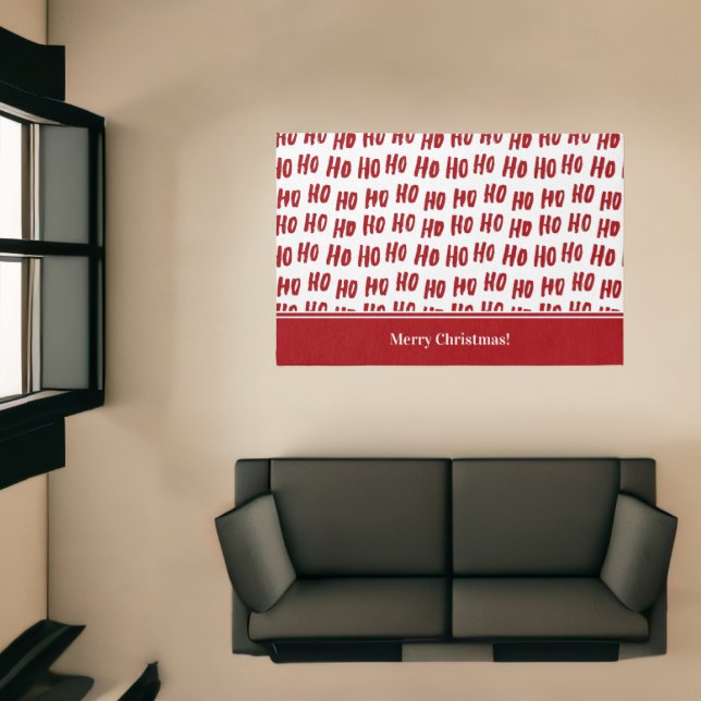 Fun Ho Ho Ho Text Red Holiday Pattern Christmas Rug (Insitu (Indoor 1))