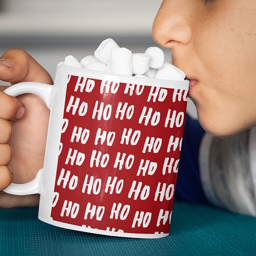Fun Ho Ho Ho Text Red Holiday Pattern Christmas v2 Coffee Mug