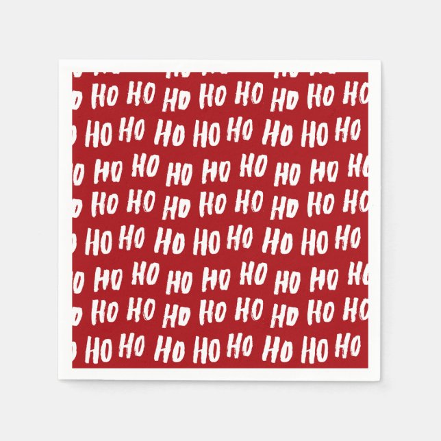 Fun Ho Ho Ho Text Red Holiday Pattern Christmas v2 Napkins (Front)
