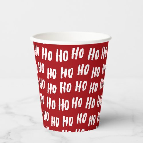 Fun Ho Ho Ho Text Red Holiday Pattern Christmas v2 Paper Cups