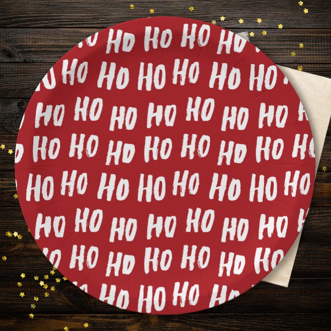 Fun Ho Ho Ho Text Red Holiday Pattern Christmas v2 Paper Plates (Creator Uploaded)