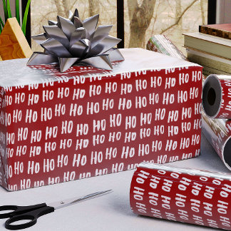 Fun Ho Ho Ho Text Red Holiday Pattern Christmas v2 Wrapping Paper