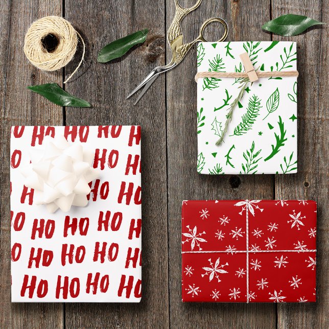 Fun Ho Ho Ho Text Red Holiday Pattern Christmas Wrapping Paper Sheets (Creator Uploaded)