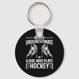 Fun Hockey Art For Girls Women Field Hockey Player Keychain