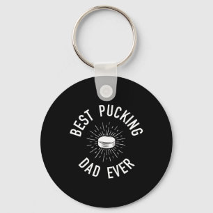Fun Hockey Dad Pun Gifts Best Pucking Dad Ever Keychain
