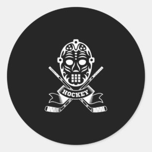 Fun Hockey Gift Graphic Mask n Cross Hockey Sticks Classic Round Sticker
