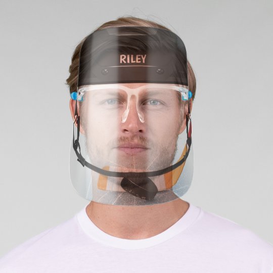 Fun Hockey Helmet with Hockey Stick, Puck & Name Face Shield