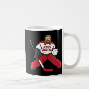 Fun Hockey Jesus Saves Hockey Goalie Coffee Mug
