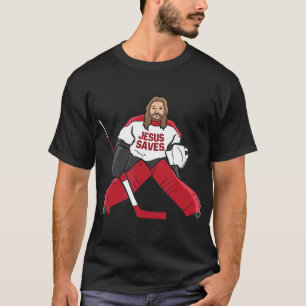 Fun Hockey Jesus Saves Hockey Goalie T-Shirt