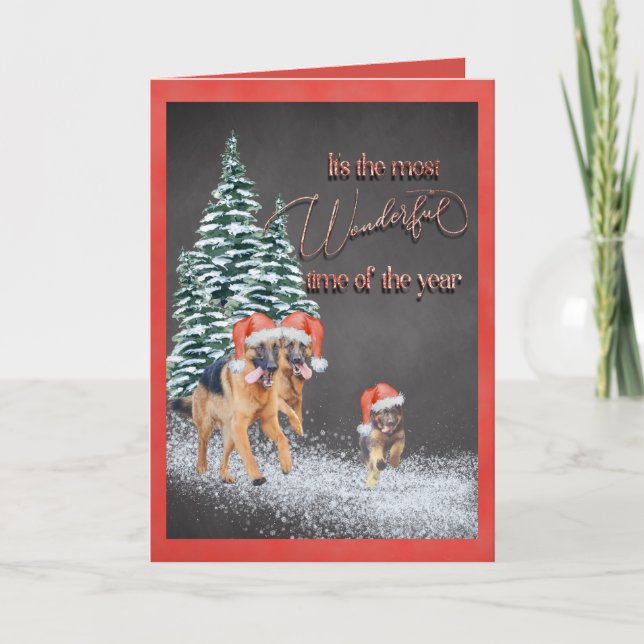 Fun Holiday German Shepherds with  Santa Hats Card (Front)
