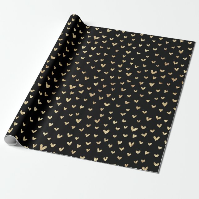 Fun Holiday Gold Love Hearts Wrapping Paper (Unrolled)