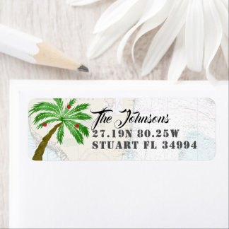 Fun Holiday Palm Tree Latitude Longitude Nautical Label