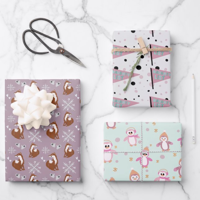 Fun Holiday Patterns Assorted  Wrapping Paper Sheets (Front)