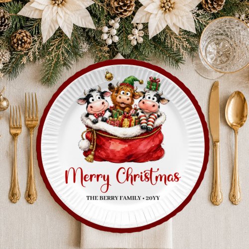 Fun Holiday quirky cow playful christmas paper pla Plates