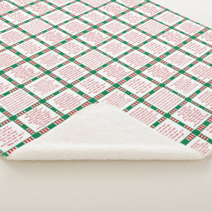 Fun Holiday song lyrics with red, white, green Sherpa Blanket