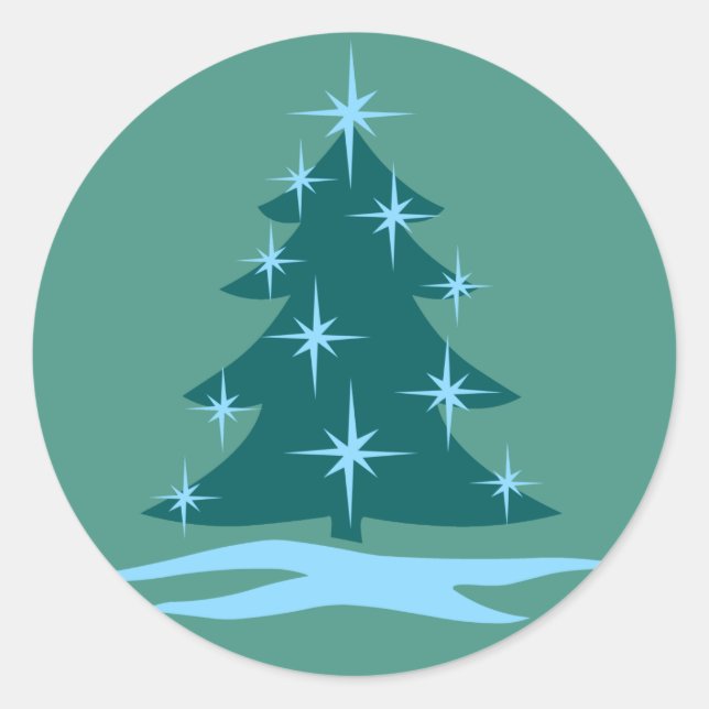 Fun Holiday Stickers Blue Christmas Tree  Stickers (Front)
